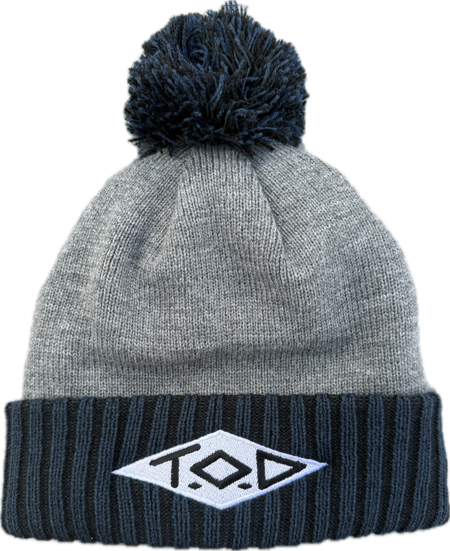 Gray & Blue Pom Beanie