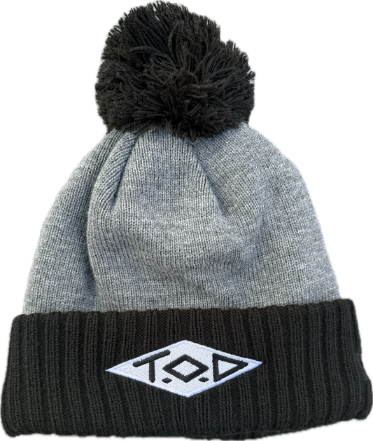 Gray & Black Pom Beanie